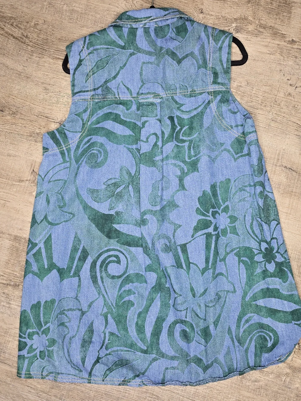 Anthropologie Pilcro Denim Shift Dress Green Floral Sleeveless Button Front Size - Picture 7 of 13